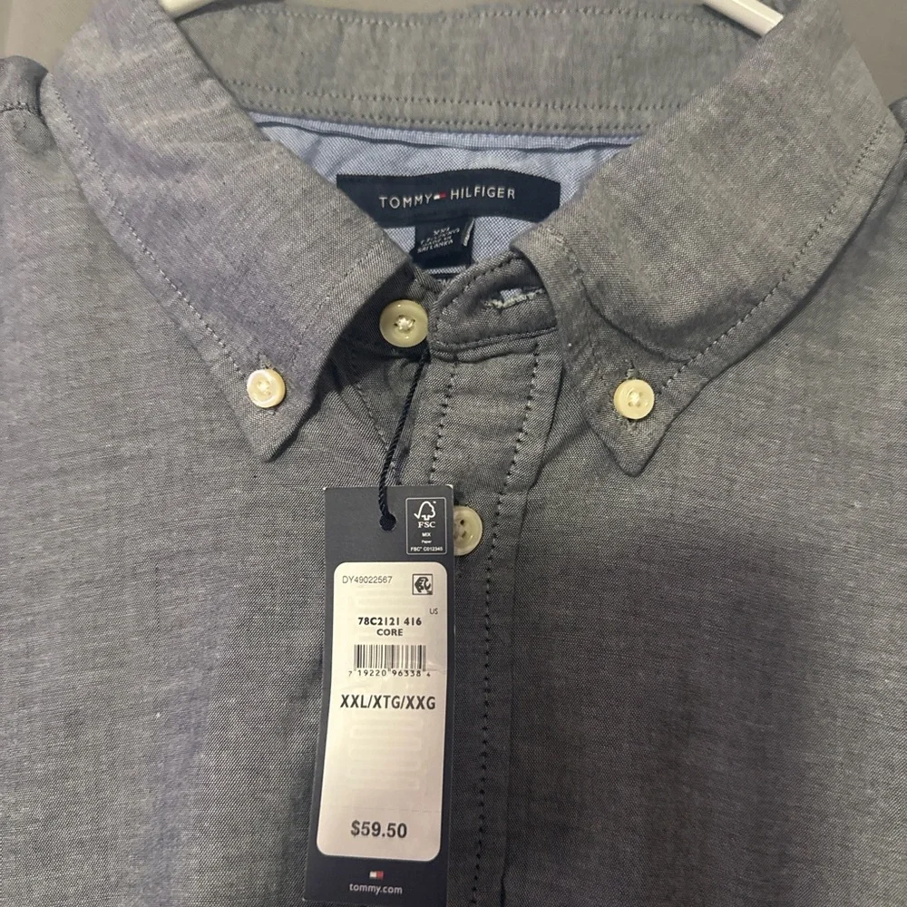 Men's Tommy Hilfiger Short Sleeve Linen Blend Solid Shirt NEW XXL Chambray - Picture 2 of 7